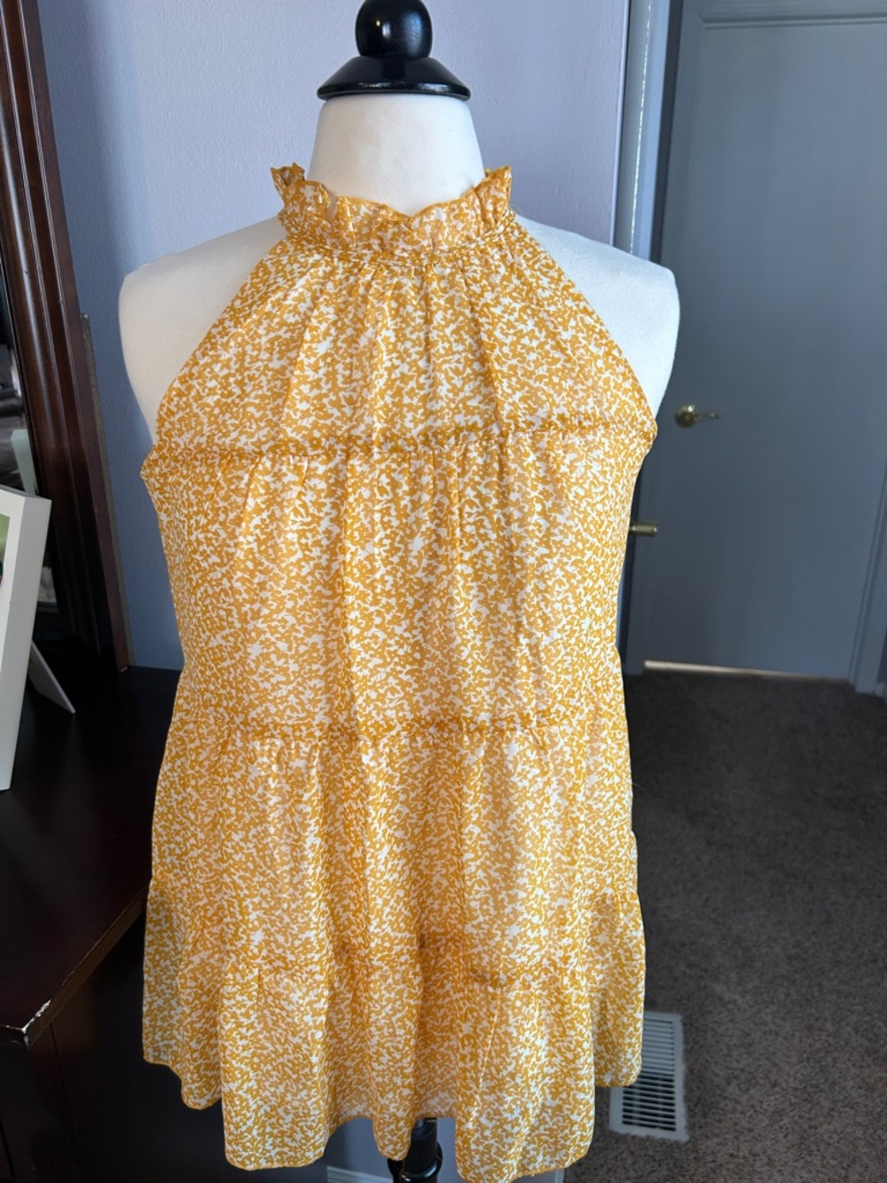Yellow Floral Halter Tiered Tank